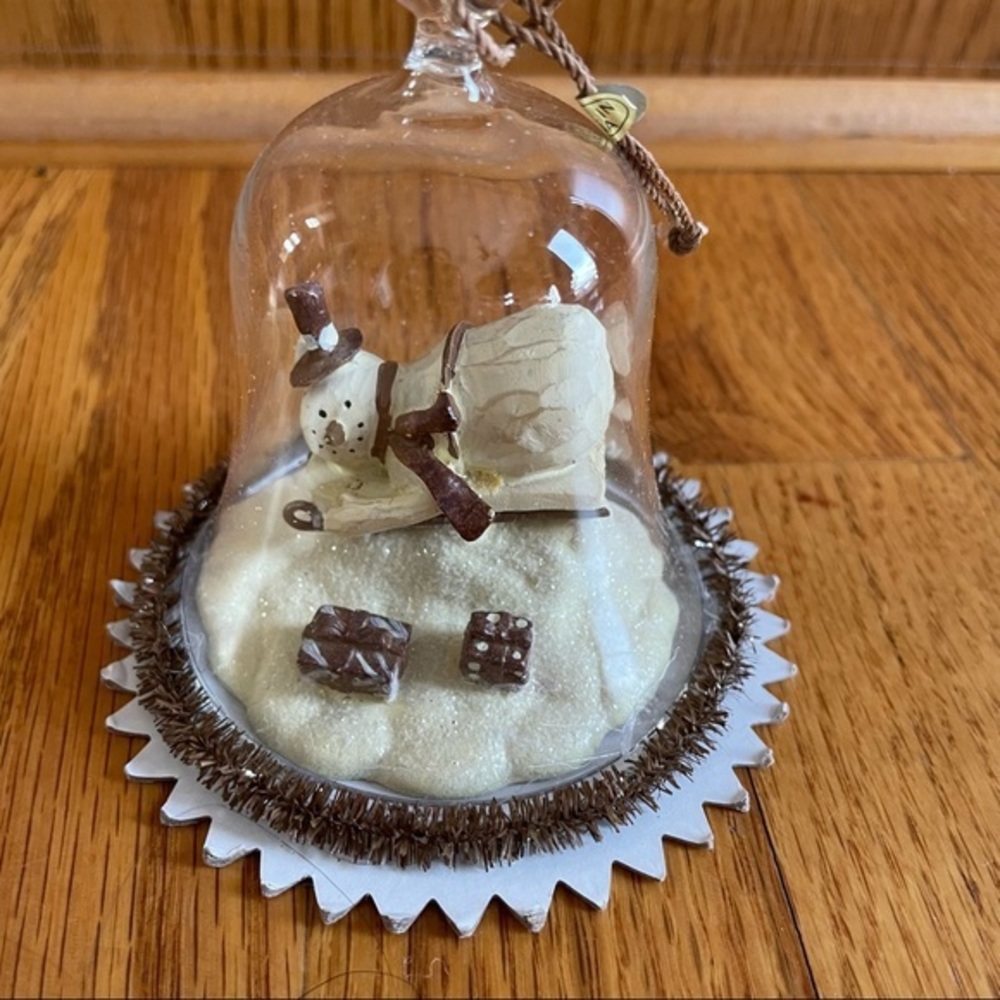 NWOT Flurryville Collection SLEDDING STANLEY Snowman 4" Ornament Glass Bell - Picture 6 of 8